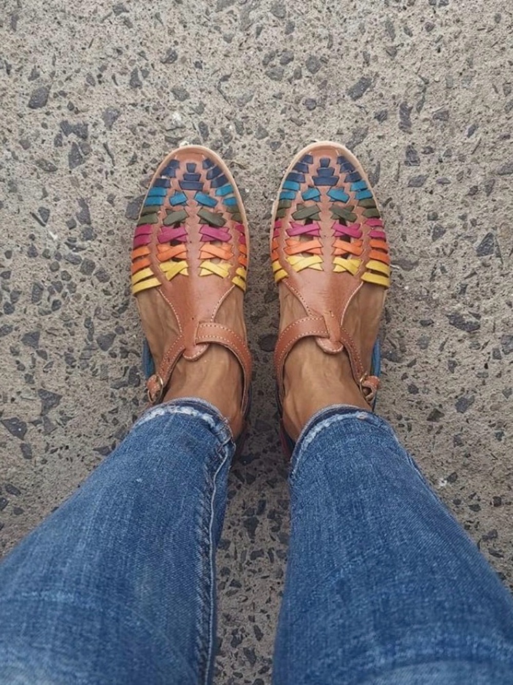 Women’s Multicolor 100% Natural Woven Leather Huarache Sandals - Brown